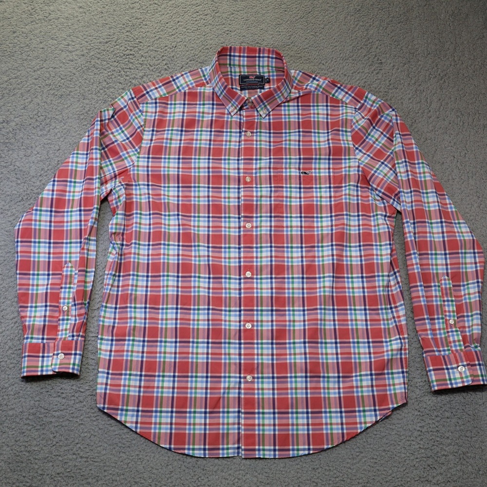 Vineyard Vines Performance Classic Fit Tucker Shirt Mens Red Plaid Button Down